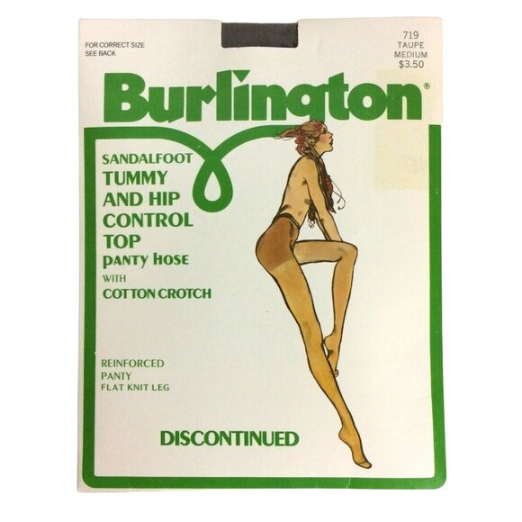 Burlington Sandalfoot Tummy & Hip Control Pantyhose Medium 1980s Nylon Spandex - Picture 1 of 3